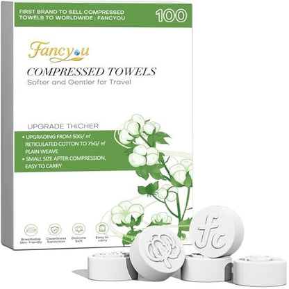 Compressed Towel Tablets 100 Count – Thickened Disposable Face Towel, Biodegradable Cotton Wash Cloths, Portable Mini Compressed Washcloths for Travel, Gym, Home, Outdoor Activities Avelisse