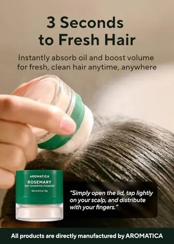 AROMATICA Rosemary Dry Shampoo Powder, Travel Size (10g/0.3oz) - Root Lifting & Volumizing Hair Powder with Panthenol + Biotin, Oil-Absorbing, Non-Aerosol, Talc-Free, Korean Hair Care Avelisse