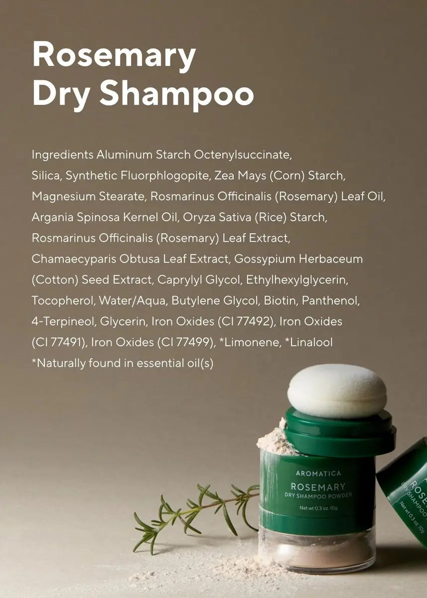 AROMATICA Rosemary Dry Shampoo Powder, Travel Size (10g/0.3oz) - Root Lifting & Volumizing Hair Powder with Panthenol + Biotin, Oil-Absorbing, Non-Aerosol, Talc-Free, Korean Hair Care Avelisse