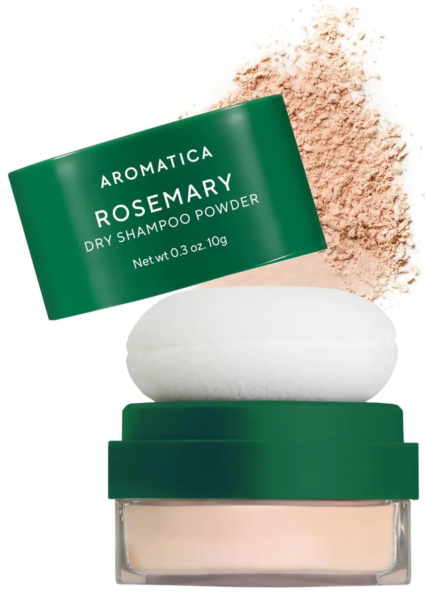 AROMATICA Rosemary Dry Shampoo Powder, Travel Size (10g/0.3oz) - Root Lifting & Volumizing Hair Powder with Panthenol + Biotin, Oil-Absorbing, Non-Aerosol, Talc-Free, Korean Hair Care Avelisse