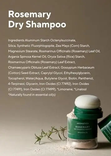 AROMATICA Rosemary Dry Shampoo Powder, Travel Size (10g/0.3oz) - Root Lifting & Volumizing Hair Powder with Panthenol + Biotin, Oil-Absorbing, Non-Aerosol, Talc-Free, Korean Hair Care Avelisse