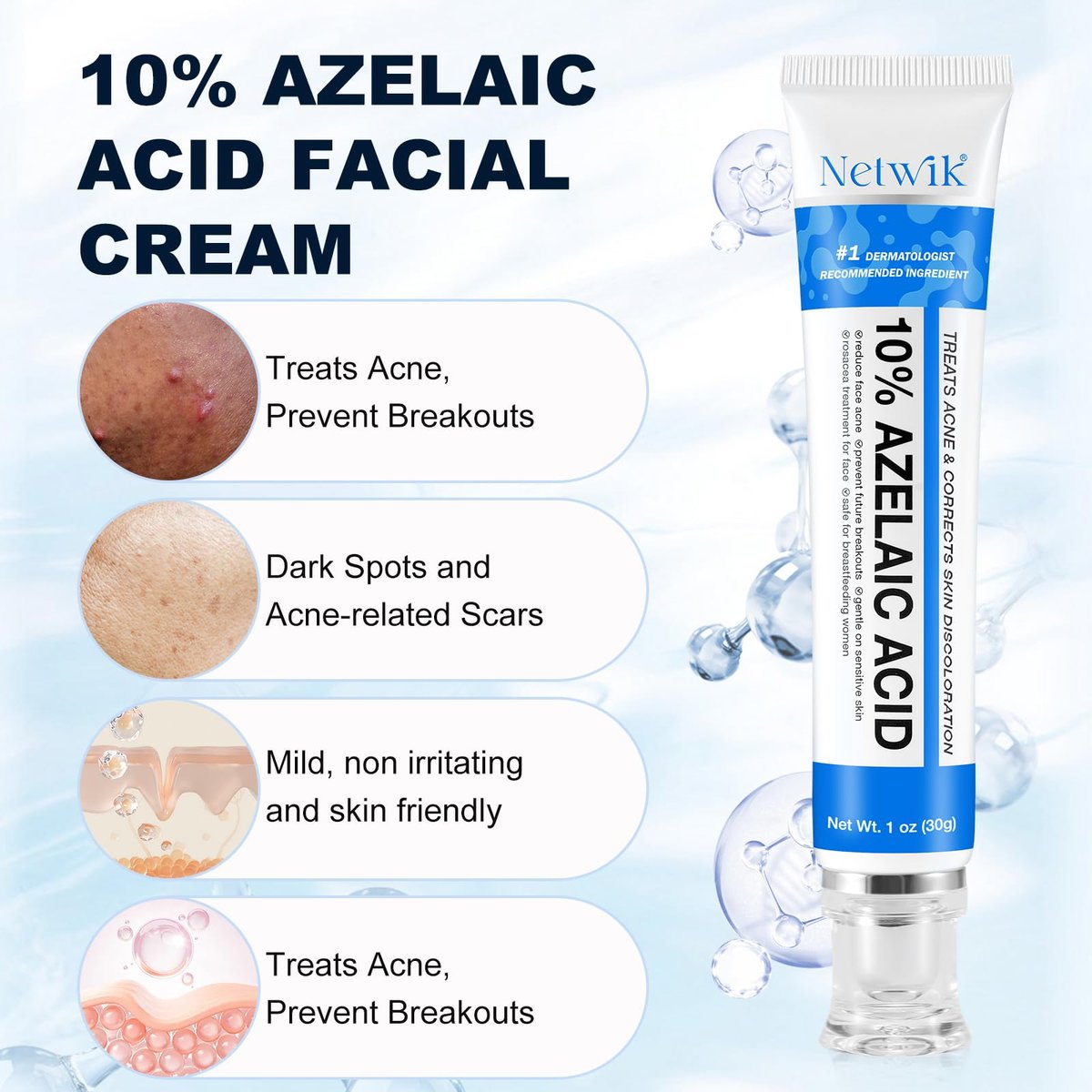Azelaic Acid 10% Cream for Face – Acne & Rosacea Relief, Reduces Pimples, Blackheads, Pigmentation & Redness - görsel 3