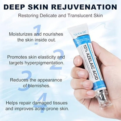 Azelaic Acid 10% Cream for Face – Acne & Rosacea Relief, Reduces Pimples, Blackheads, Pigmentation & Redness