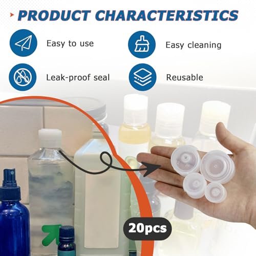 20-Pack Reusable Leak-Proof Flip Top Snap Top Dispenser Caps - 5 Sizes for Most Bottles, Zero Waste Solution with Bottle Emptying Caps Included - görsel 10