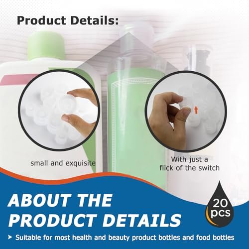 20-Pack Reusable Leak-Proof Flip Top Snap Top Dispenser Caps - 5 Sizes for Most Bottles, Zero Waste Solution with Bottle Emptying Caps Included - görsel 6