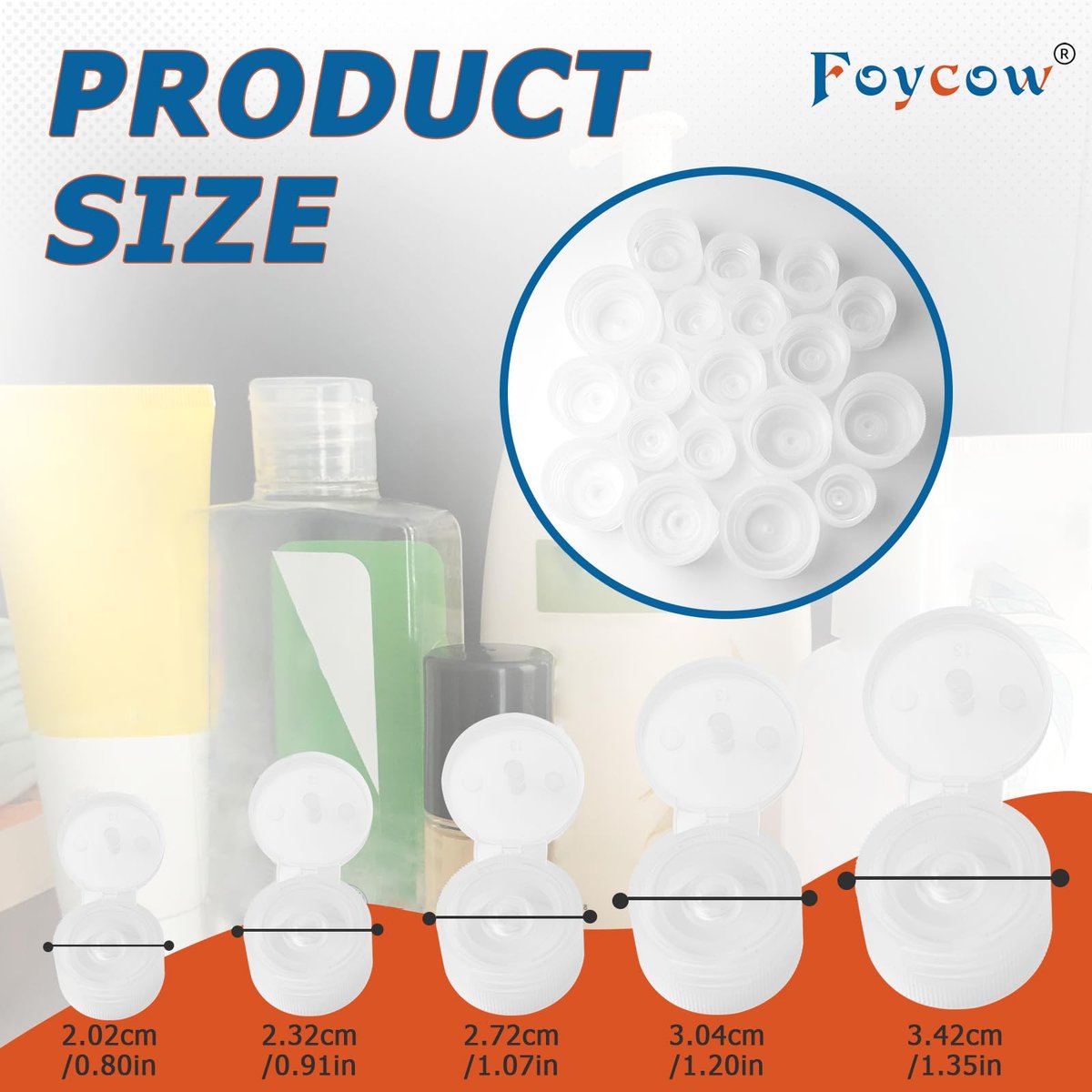 20-Pack Reusable Leak-Proof Flip Top Snap Top Dispenser Caps - 5 Sizes for Most Bottles, Zero Waste Solution with Bottle Emptying Caps Included - görsel 3