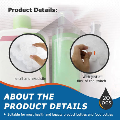 20-Pack Reusable Leak-Proof Flip Top Snap Top Dispenser Caps - 5 Sizes for Most Bottles, Zero Waste Solution with Bottle Emptying Caps Included