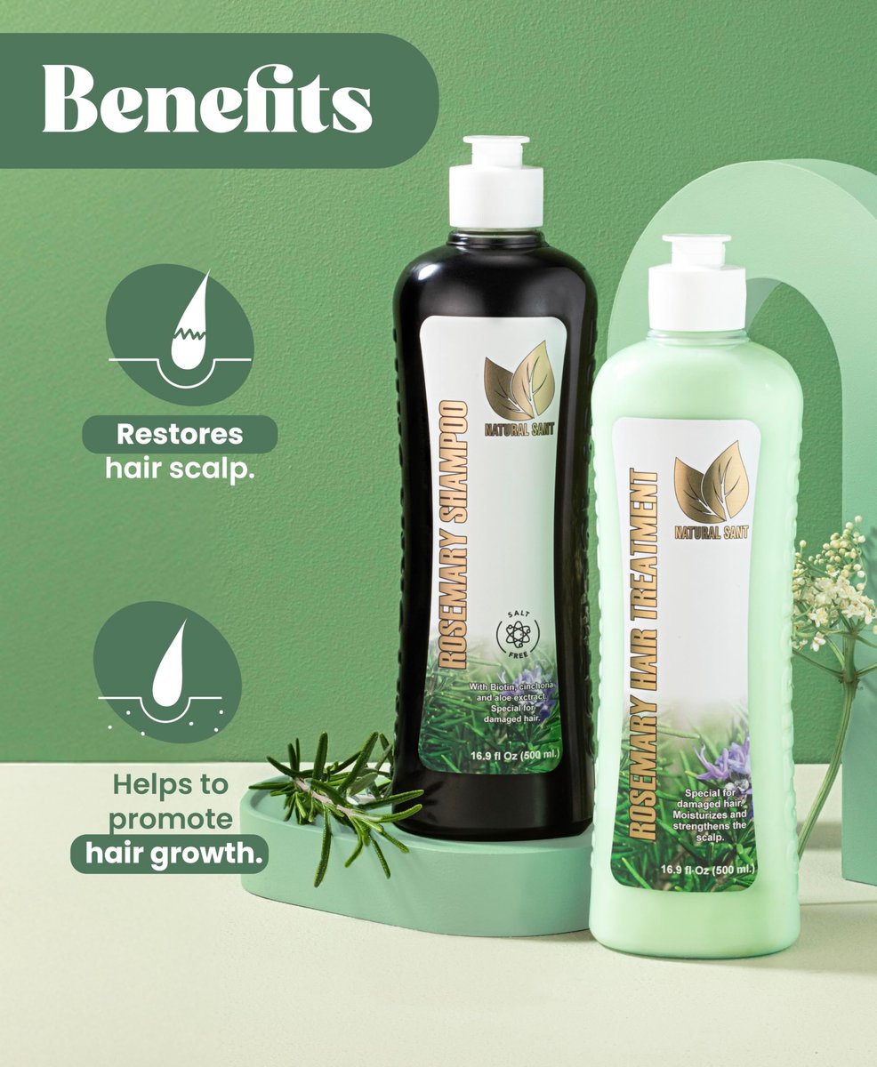 Natural Sant Rosemary & Cinchona Shampoo & Conditioner Set – Sulfate-Free Herbal Hair Care for Growth, Moisture & Repair – 16 fl oz (Pack of 2) Avelisse