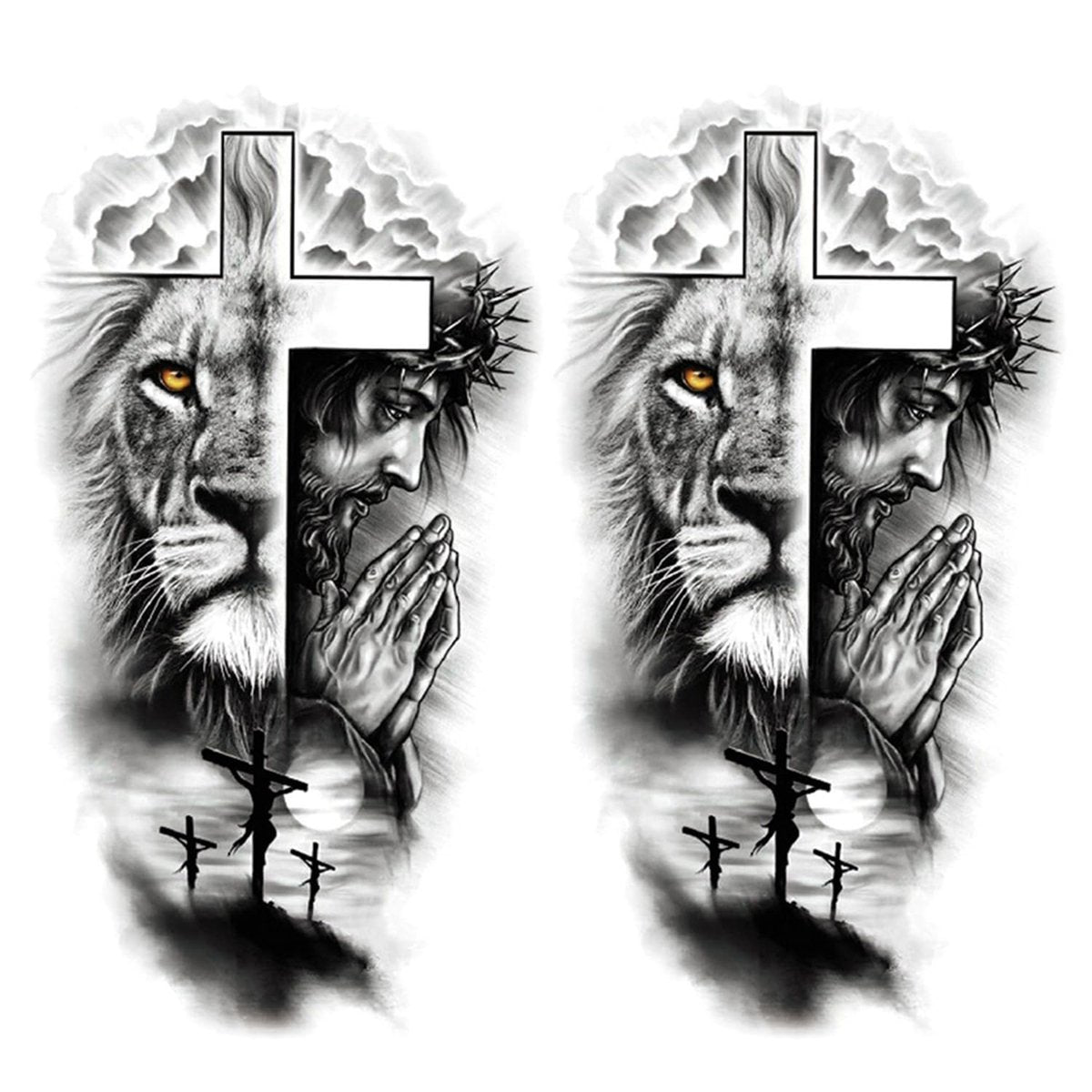 FTVLTAT Large Jesus Cross Half Sleeve Temporary Tattoos - 2 Sheets Waterproof Religious Fake Tattoos for Men Women - görsel 1
