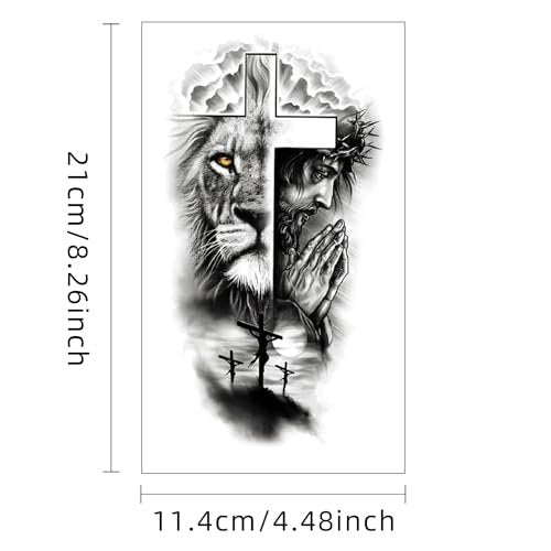 FTVLTAT Large Jesus Cross Half Sleeve Temporary Tattoos - 2 Sheets Waterproof Religious Fake Tattoos for Men Women - görsel 6