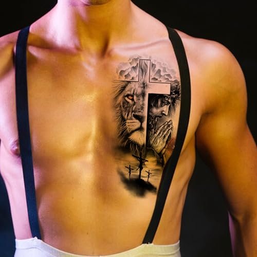 FTVLTAT Large Jesus Cross Half Sleeve Temporary Tattoos - 2 Sheets Waterproof Religious Fake Tattoos for Men Women - görsel 12