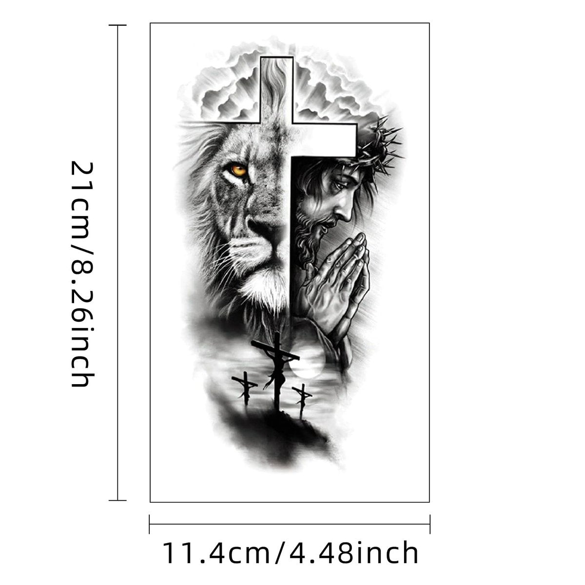 FTVLTAT Large Jesus Cross Half Sleeve Temporary Tattoos - 2 Sheets Waterproof Religious Fake Tattoos for Men Women - görsel 5