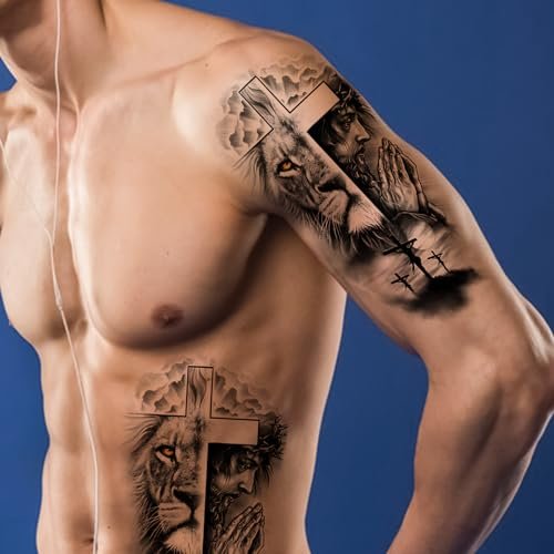 FTVLTAT Large Jesus Cross Half Sleeve Temporary Tattoos - 2 Sheets Waterproof Religious Fake Tattoos for Men Women - görsel 18