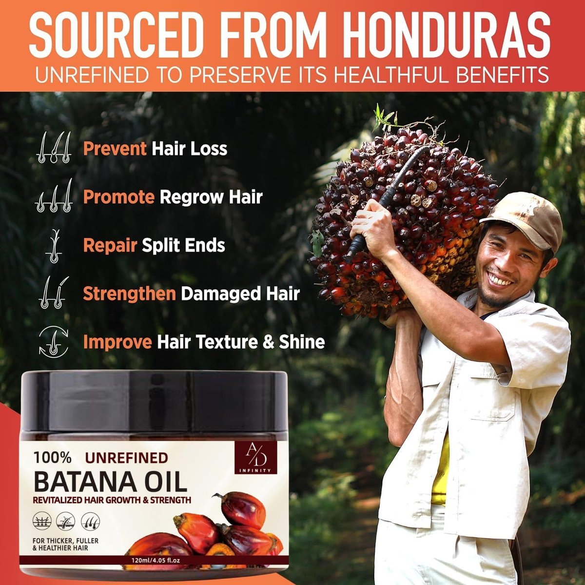 100% Unrefined Raw Batana Oil for Hair Growth - Dr. Sebi Inspired Organic Pure from Honduras with Keratin & Coffee Extract - Botana Oil 4oz Avelisse
