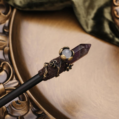 Ebony Wood Hair Stick with Amethyst Point - Elegant Hair Pin Gift for Her