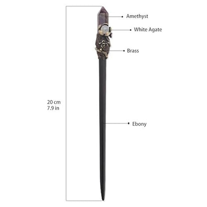 Ebony Wood Hair Stick with Amethyst Point - Elegant Hair Pin Gift for Her