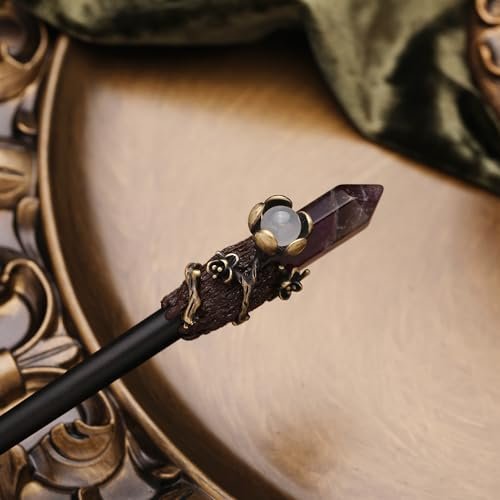 Ebony Wood Hair Stick with Amethyst Point - Elegant Hair Pin Gift for Her - görsel 8