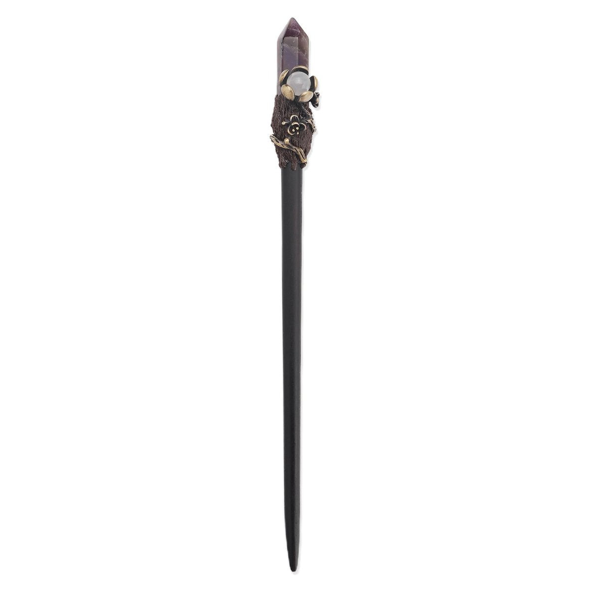 Ebony Wood Hair Stick with Amethyst Point - Elegant Hair Pin Gift for Her - görsel 11