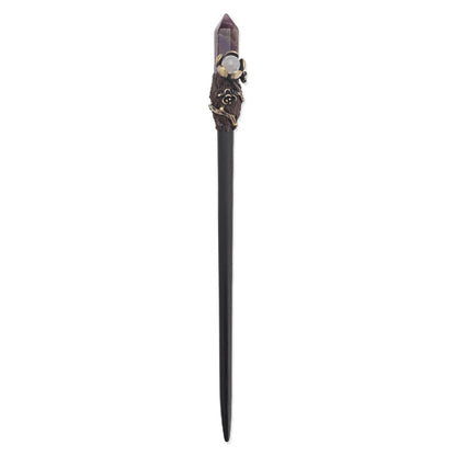 Ebony Wood Hair Stick with Amethyst Point - Elegant Hair Pin Gift for Her