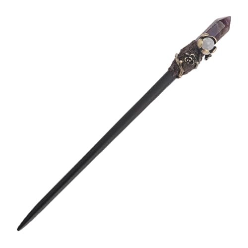 Ebony Wood Hair Stick with Amethyst Point - Elegant Hair Pin Gift for Her - görsel 2