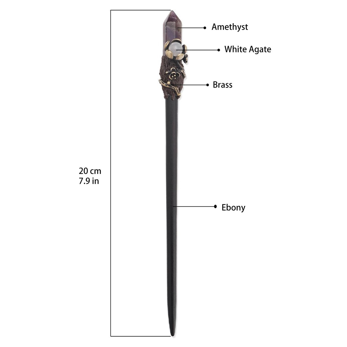 Ebony Wood Hair Stick with Amethyst Point - Elegant Hair Pin Gift for Her - görsel 5