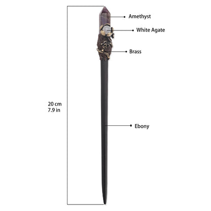 Ebony Wood Hair Stick with Amethyst Point - Elegant Hair Pin Gift for Her
