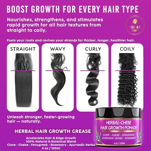 MAKOF BEAUTY Chebe Hair Growth Grease – Herbal Pomade with Clove, Fenugreek, Rosemary, Moringa & Ayurvedic Herbs for Hair Loss, Edges & Thinning Hair, 4 oz Avelisse