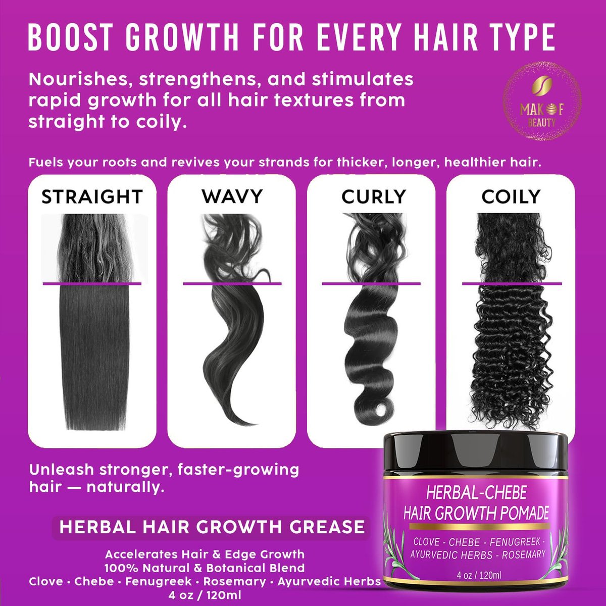 MAKOF BEAUTY Chebe Hair Growth Grease – Herbal Pomade with Clove, Fenugreek, Rosemary, Moringa & Ayurvedic Herbs for Hair Loss, Edges & Thinning Hair, 4 oz Avelisse