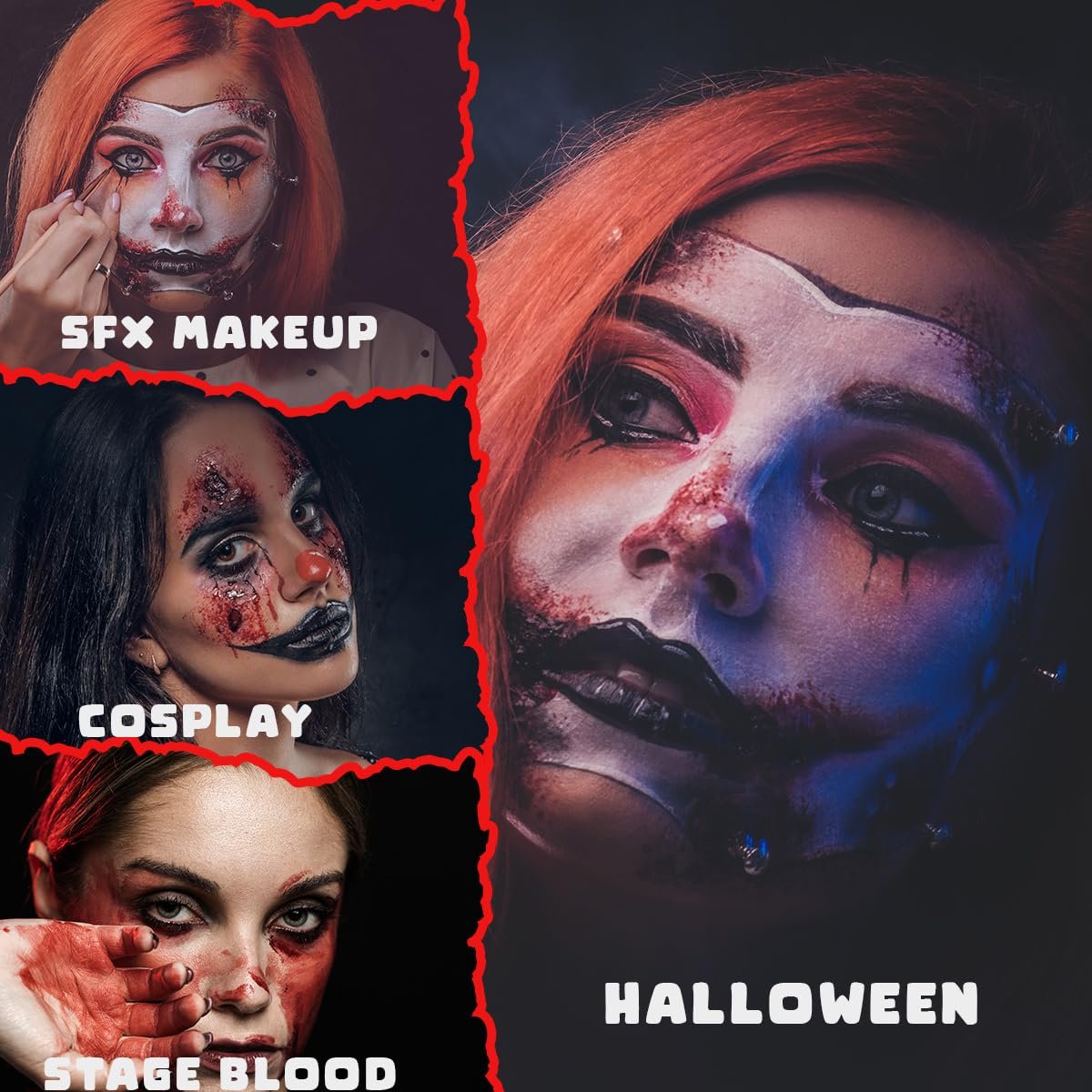 Bowitzki Fake Blood 6-Piece Set: Stage Blood, Spray Blood, Coagulated Blood & SFX Sponge – Realistic, Washable Special Effects Makeup for Zombie, Vampire, Monster Costumes – Halloween, Christmas, Party - görsel 7