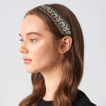 Qianyu 6 Pack Adjustable Non-Slip Velvet Lined Retro Headbands for Women - Elastic Fabric Hairbands for Yoga, Work, Makeup