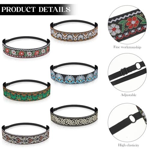 Qianyu 6 Pack Adjustable Non-Slip Velvet Lined Retro Headbands for Women - Elastic Fabric Hairbands for Yoga, Work, Makeup - görsel 6