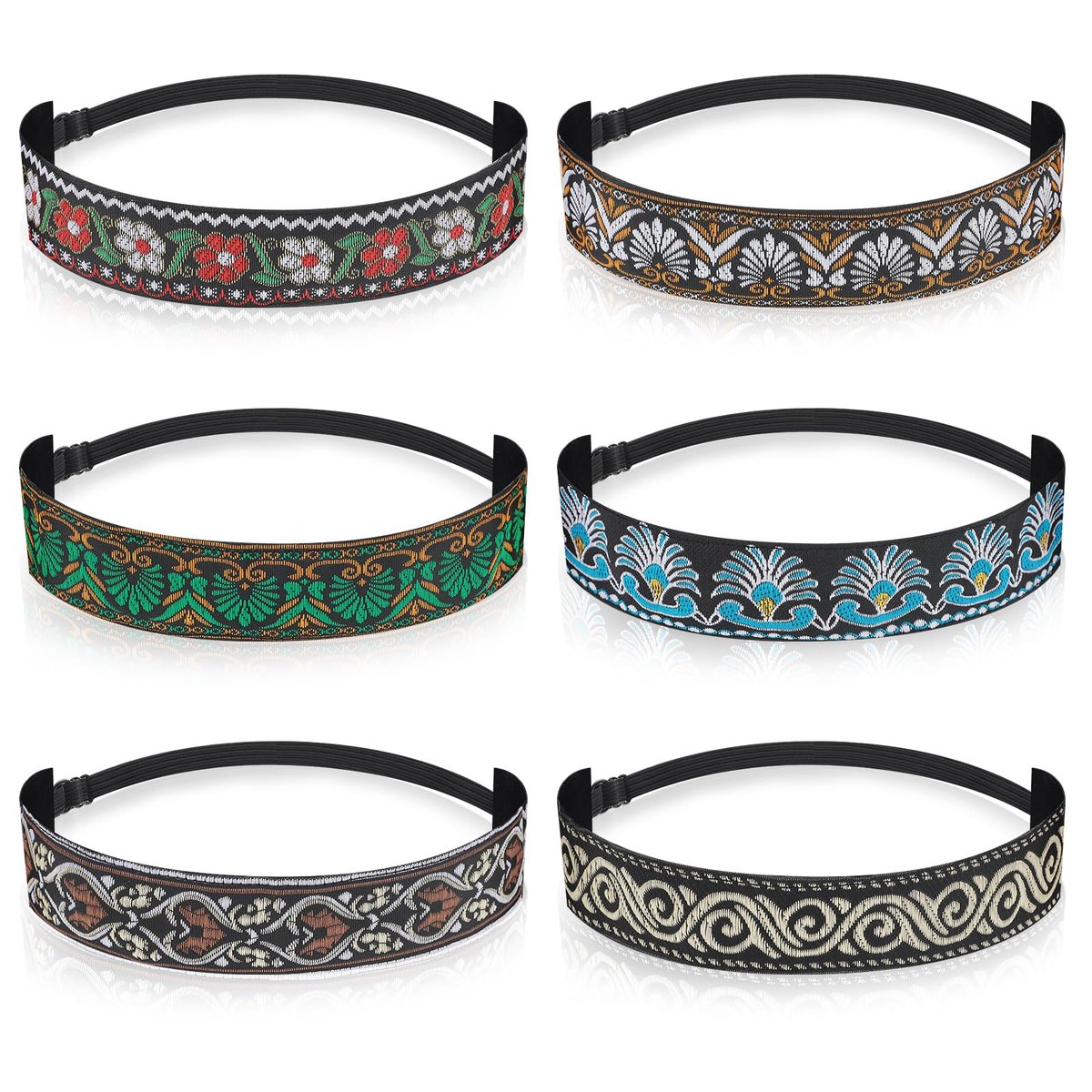 Qianyu 6 Pack Adjustable Non-Slip Velvet Lined Retro Headbands for Women - Elastic Fabric Hairbands for Yoga, Work, Makeup - görsel 1
