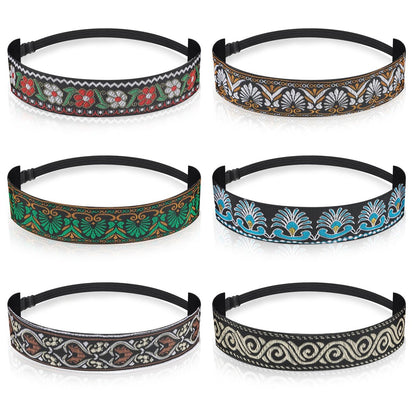 Qianyu 6 Pack Adjustable Non-Slip Velvet Lined Retro Headbands for Women - Elastic Fabric Hairbands for Yoga, Work, Makeup