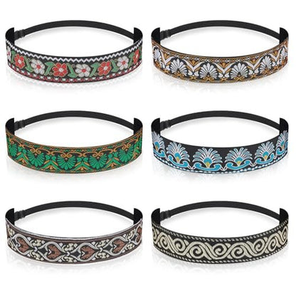 Qianyu 6 Pack Adjustable Non-Slip Velvet Lined Retro Headbands for Women - Elastic Fabric Hairbands for Yoga, Work, Makeup