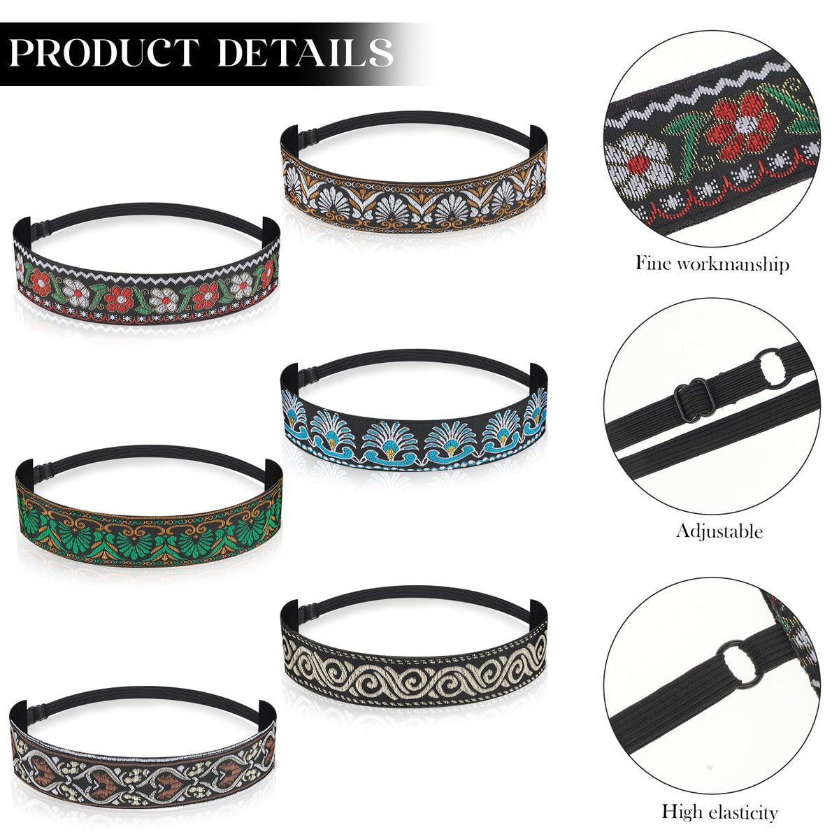 Qianyu 6 Pack Adjustable Non-Slip Velvet Lined Retro Headbands for Women - Elastic Fabric Hairbands for Yoga, Work, Makeup - görsel 5