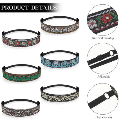 Qianyu 6 Pack Adjustable Non-Slip Velvet Lined Retro Headbands for Women - Elastic Fabric Hairbands for Yoga, Work, Makeup