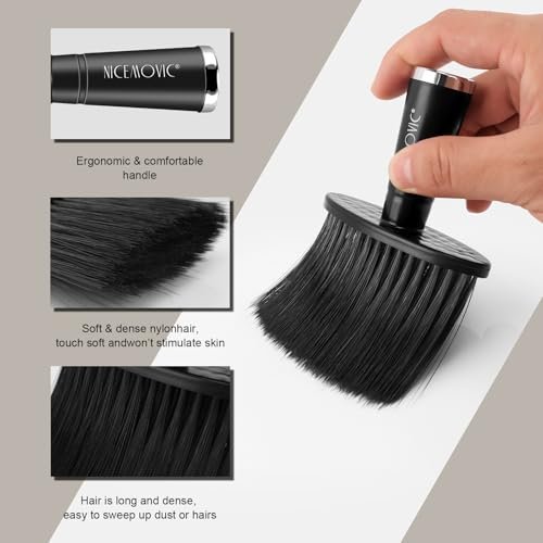 NICEMOVIC 3-Pack Barber Neck Duster – Professional Nylon Brush for Hair Cutting & Styling, Black - görsel 4
