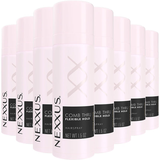 Nexxus Travel Hairspray Comb Thru Flexible Hold 8-Pack – 72-Hour Anti-Humidity Shield, 48-Hour Frizz Control, Rose Fragrance, 1.5 oz Each Avelisse