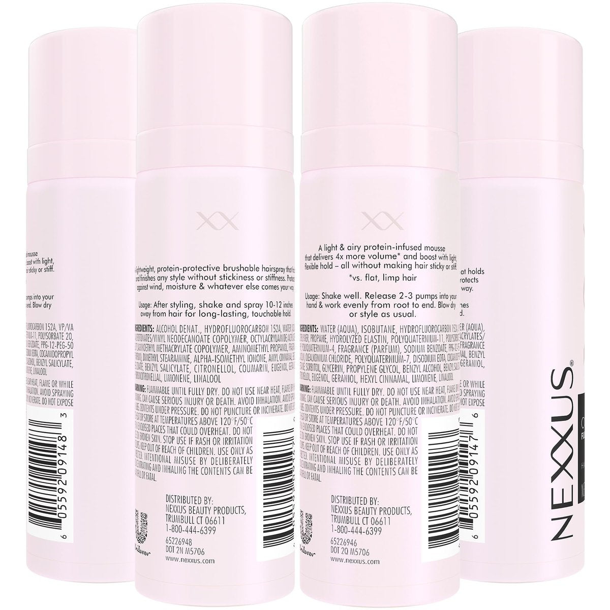 Nexxus Travel Styling Bundle - Flexible Hairspray 1.5 oz 2-Pack + Volume Mousse 2 oz 2-Pack - Anti-Humidity Frizz Control with Rose Fragrance Avelisse