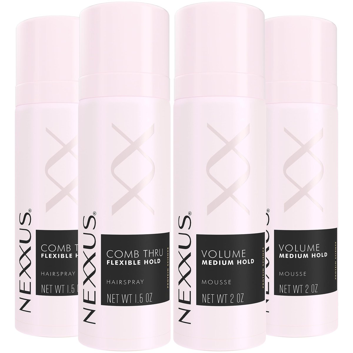 Nexxus Travel Styling Bundle - Flexible Hairspray 1.5 oz 2-Pack + Volume Mousse 2 oz 2-Pack - Anti-Humidity Frizz Control with Rose Fragrance Avelisse