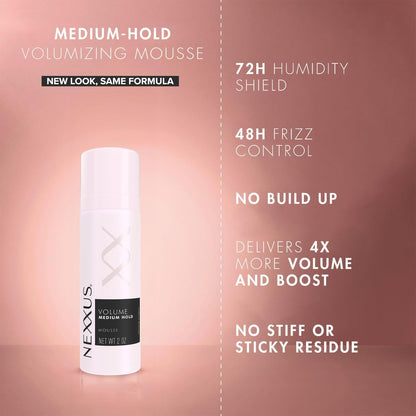 Nexxus Travel Styling Bundle - Flexible Hairspray 1.5 oz 2-Pack + Volume Mousse 2 oz 2-Pack - Anti-Humidity Frizz Control with Rose Fragrance Avelisse