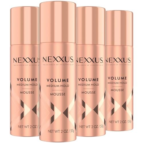 Nexxus Travel Mousse Volume Medium Hold 4-Pack – 72-Hour Anti-Humidity Shield, 48-Hour Frizz Control, Rose Fragrance, 2 oz Each Avelisse