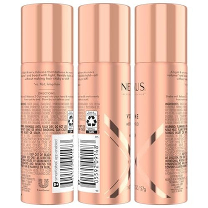 Nexxus Travel Mousse Volume Medium Hold 4-Pack – 72-Hour Anti-Humidity Shield, 48-Hour Frizz Control, Rose Fragrance, 2 oz Each Avelisse