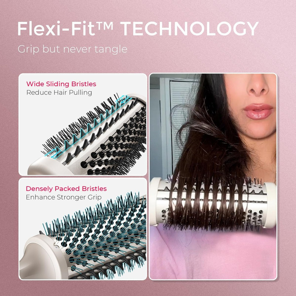 TYMO STYLUX 2.0 Thermal Brush Curling Iron - 1.7" Blowout Volumizer with Flexi-Fit for Hair Straightening & Curling, Dual Voltage, Gold Avelisse