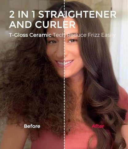 TYMO STYLUX 2.0 Thermal Brush Curling Iron - 1.7" Blowout Volumizer with Flexi-Fit for Hair Straightening & Curling, Dual Voltage, Gold Avelisse