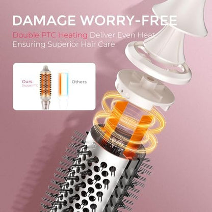 TYMO STYLUX 2.0 Thermal Brush Curling Iron - 1.7" Blowout Volumizer with Flexi-Fit for Hair Straightening & Curling, Dual Voltage, Gold Avelisse