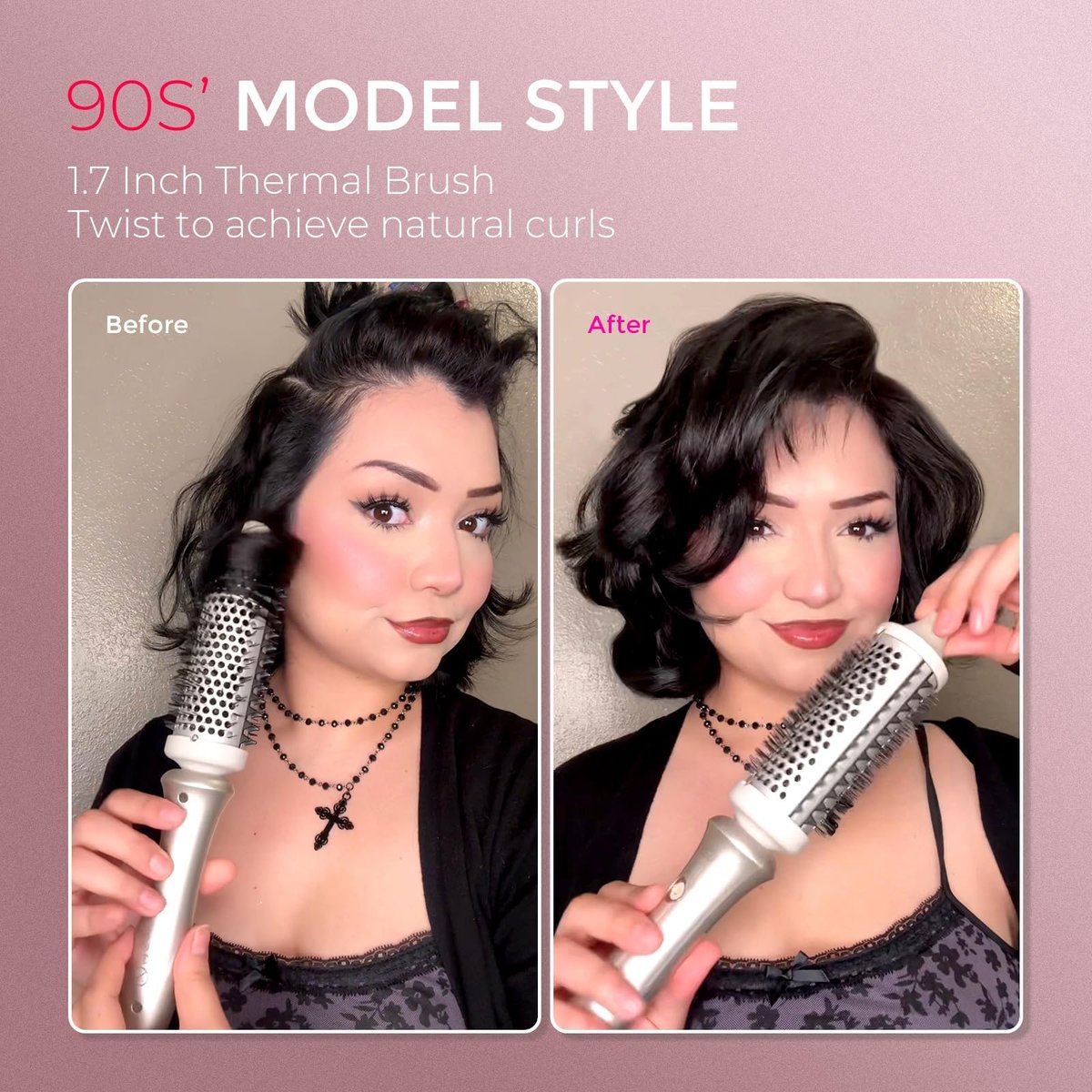 TYMO STYLUX 2.0 Thermal Brush Curling Iron - 1.7" Blowout Volumizer with Flexi-Fit for Hair Straightening & Curling, Dual Voltage, Gold Avelisse