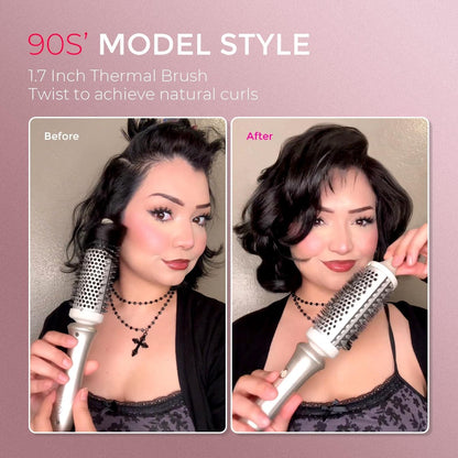 TYMO STYLUX 2.0 Thermal Brush Curling Iron - 1.7" Blowout Volumizer with Flexi-Fit for Hair Straightening & Curling, Dual Voltage, Gold Avelisse