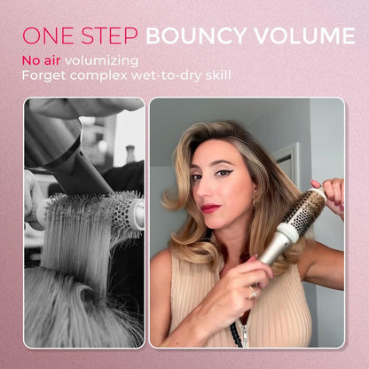 TYMO STYLUX 2.0 Thermal Brush Curling Iron - 1.7" Blowout Volumizer with Flexi-Fit for Hair Straightening & Curling, Dual Voltage, Gold Avelisse