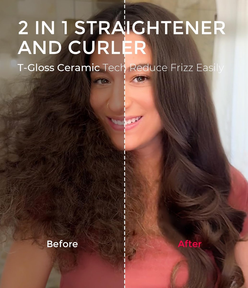 TYMO STYLUX 2.0 Thermal Brush Curling Iron - 1.7" Blowout Volumizer with Flexi-Fit for Hair Straightening & Curling, Dual Voltage, Gold Avelisse